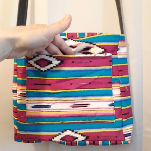 New Southwestern Aztec Shoulder bag purse Sarape stripe Western Turquoise Magent - Picture 9 of 10